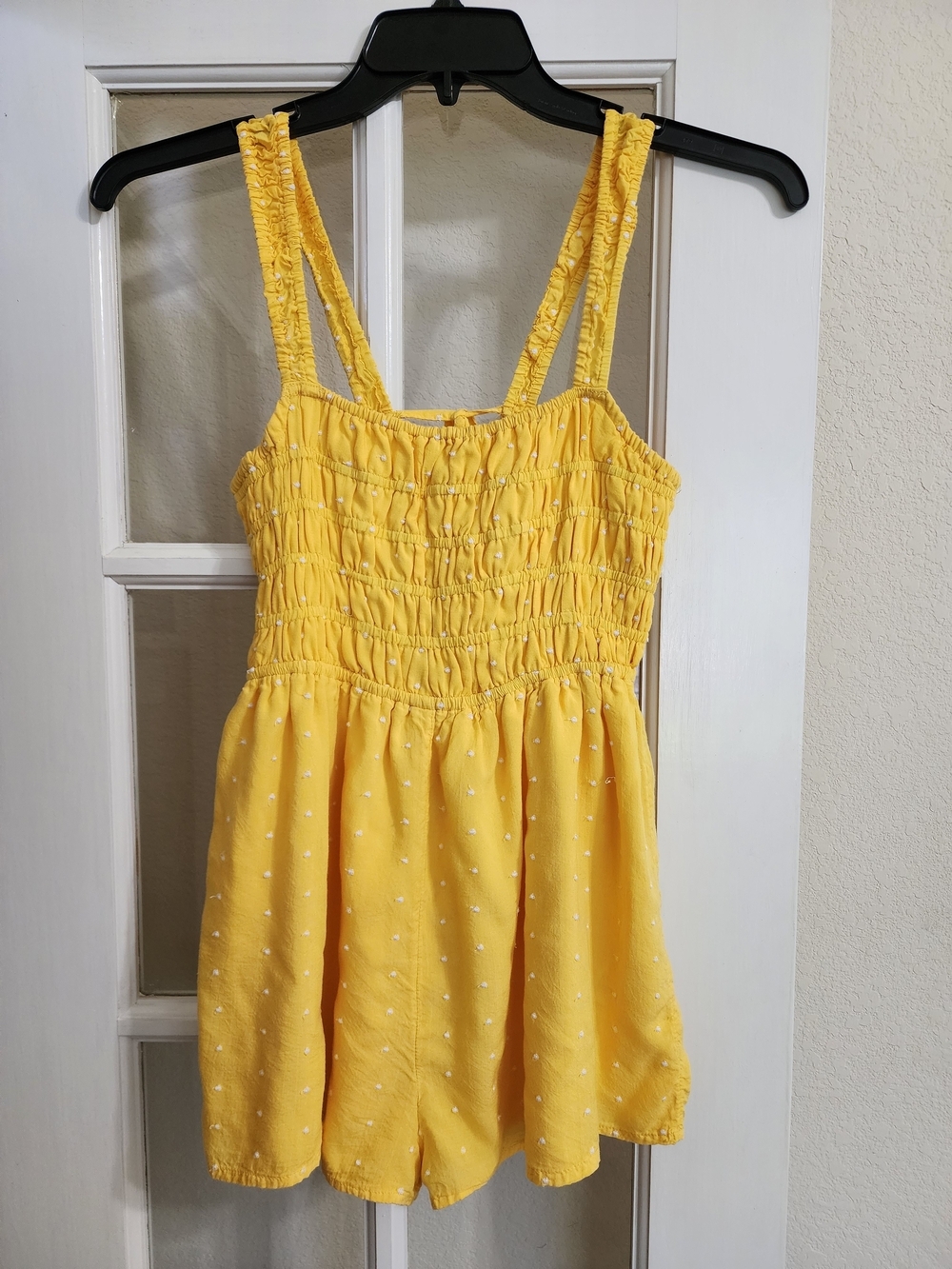 Urban Outfitters Yellow Swiss Dot Smocked Tie Back Romper Small